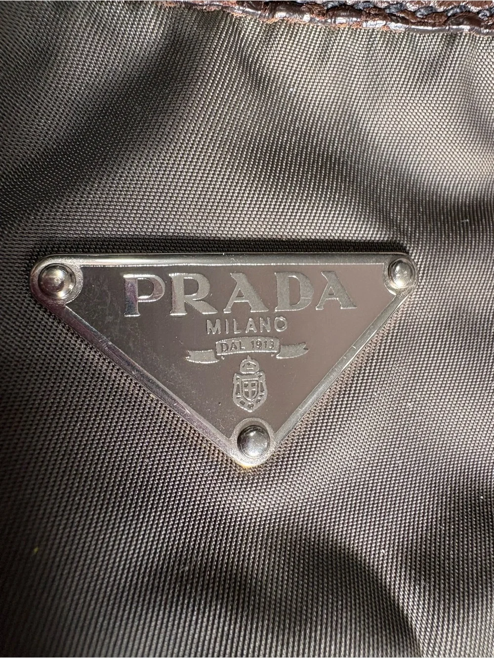 Prada Olive Nylon Messenger Bag with Brown Leather Trim